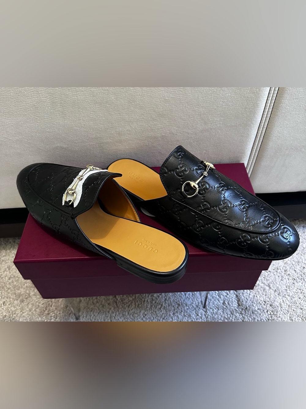 New GUCCI Women’s GG Embossed Leather Horsebit Mule Loafers -10 - Picture 6 of 7